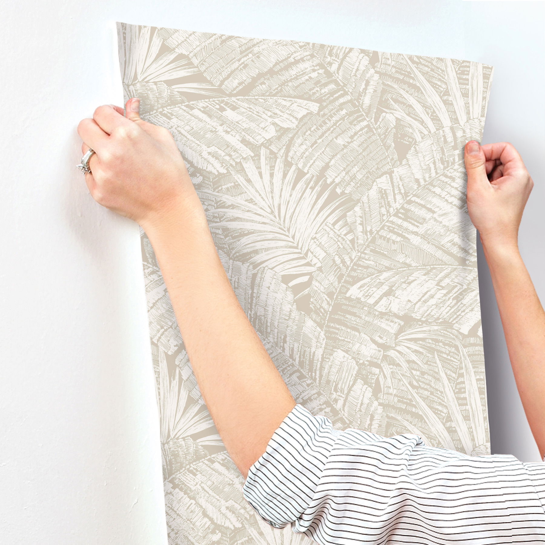 Palm Cove Toile White & Taupe Wallpaper, by York Wall, 27' length x 2'3" width x 0.02" depth View 6