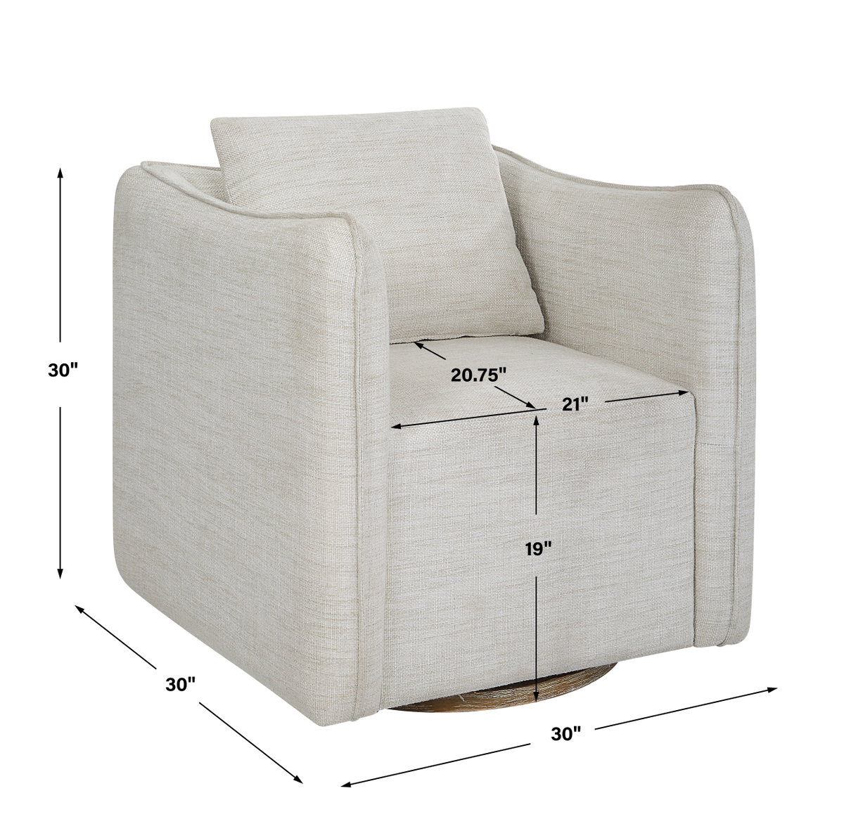 Corben White Swivel Armchair, Accent Chair by Uttermost, 30" width x 30" height x 30" depth View 3