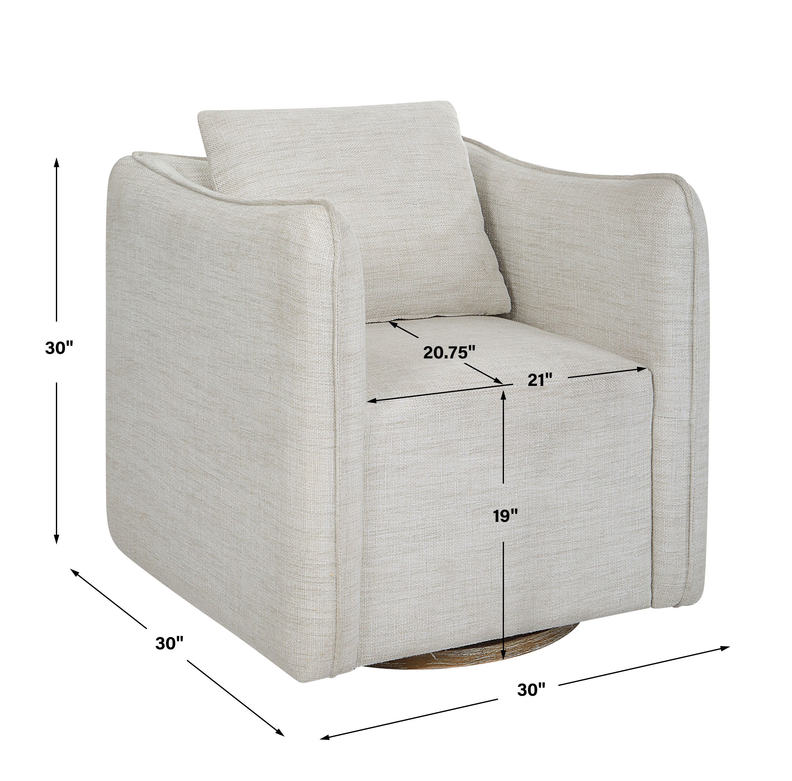 Corben White Swivel Armchair, Furniture by Uttermost, 30" width x 30" height x 30" depth View 3