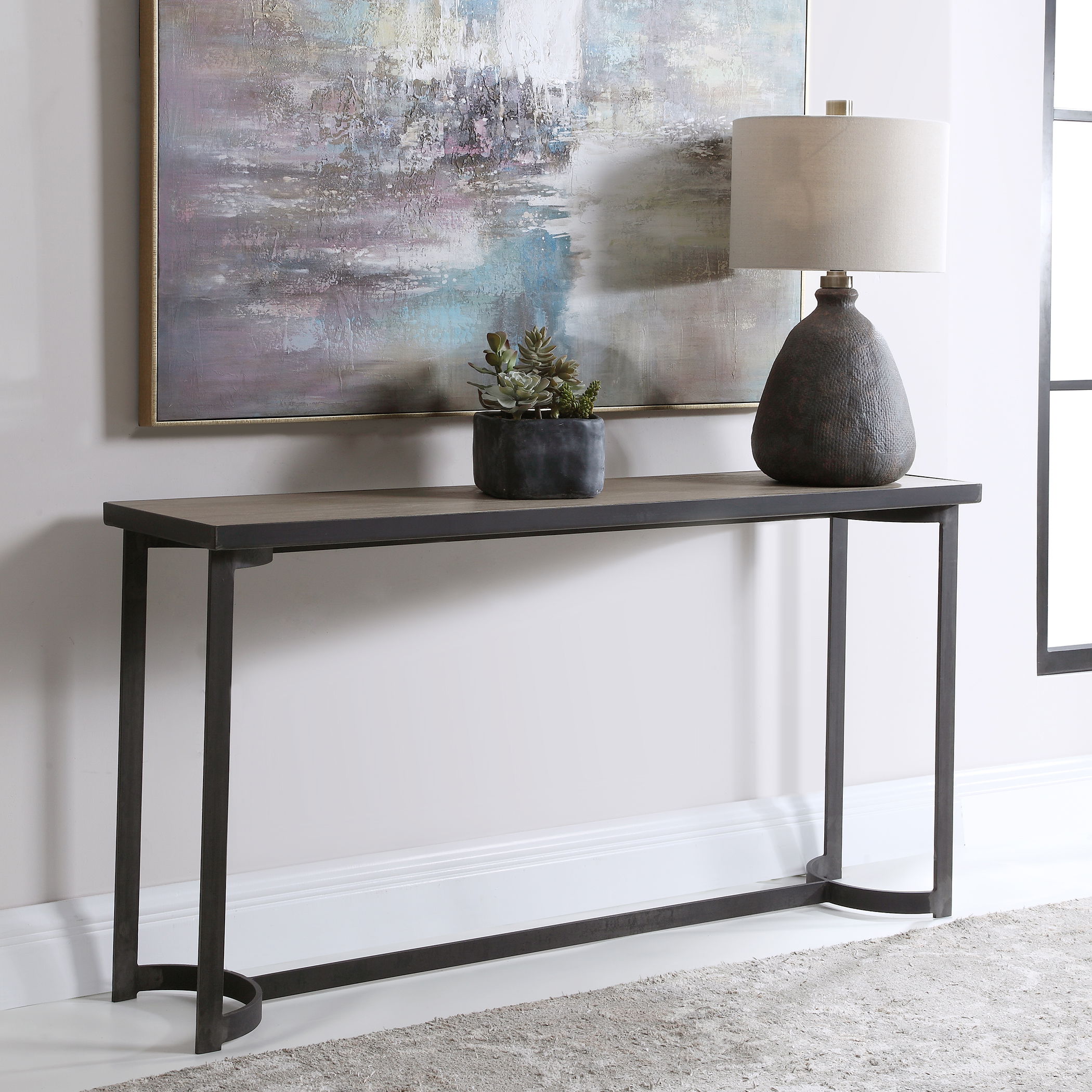 Basuto Steel Console Table, Furniture by Uttermost, 62" width x 31.9" height x 15.9" depth View 6