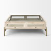 Arelius 42' Square Glass-Top White Wood with Gold Metal Base Display Coffee Table, by Mercana, 43.5" length x 42" width x 15" height thumbnail 5