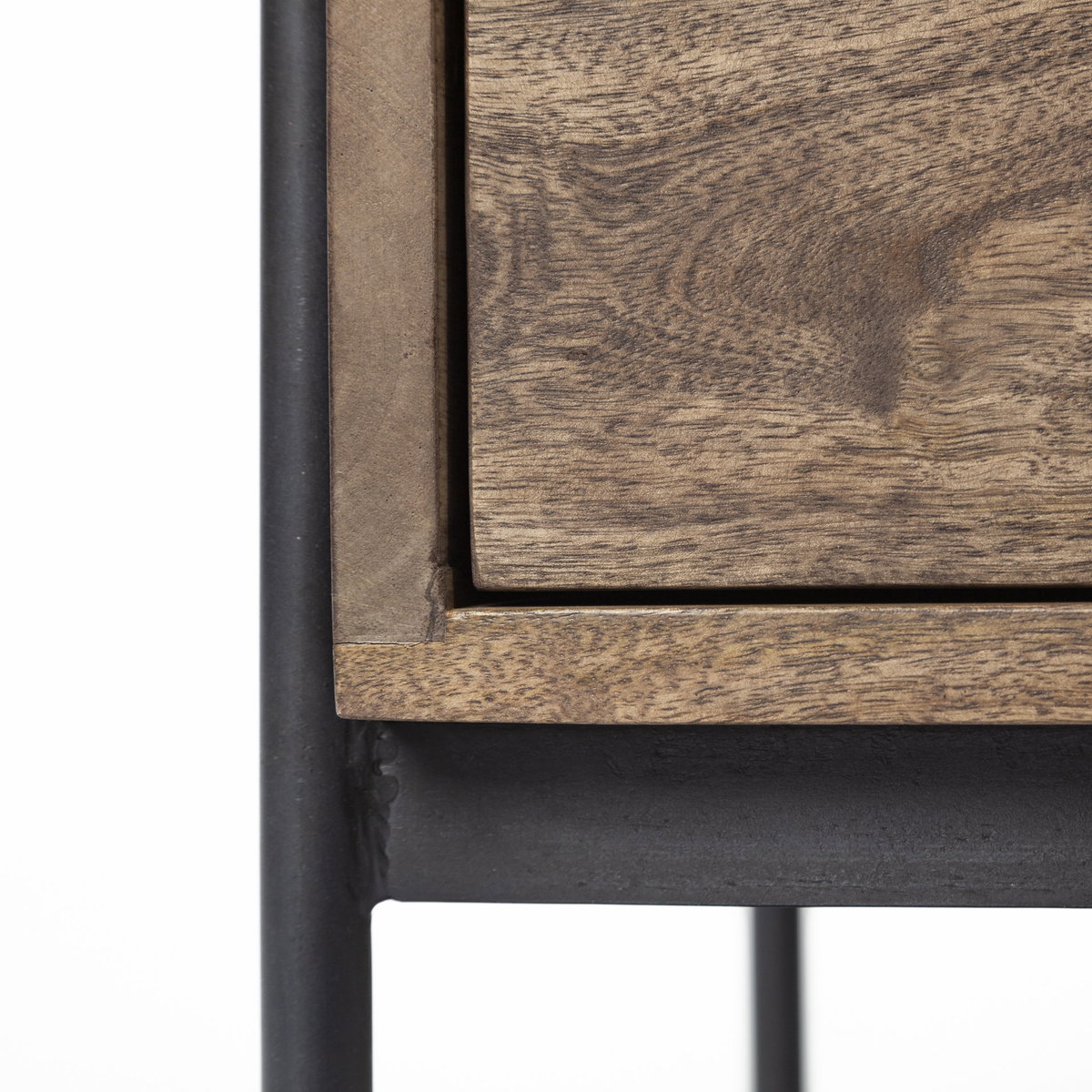 Glenn I 20L x 21W x 24H Dark Brown Wood with Black Iron Frame Square End/Side Table, Side & End Table by Mercana, 20" length x 21" width x 24" height View 13