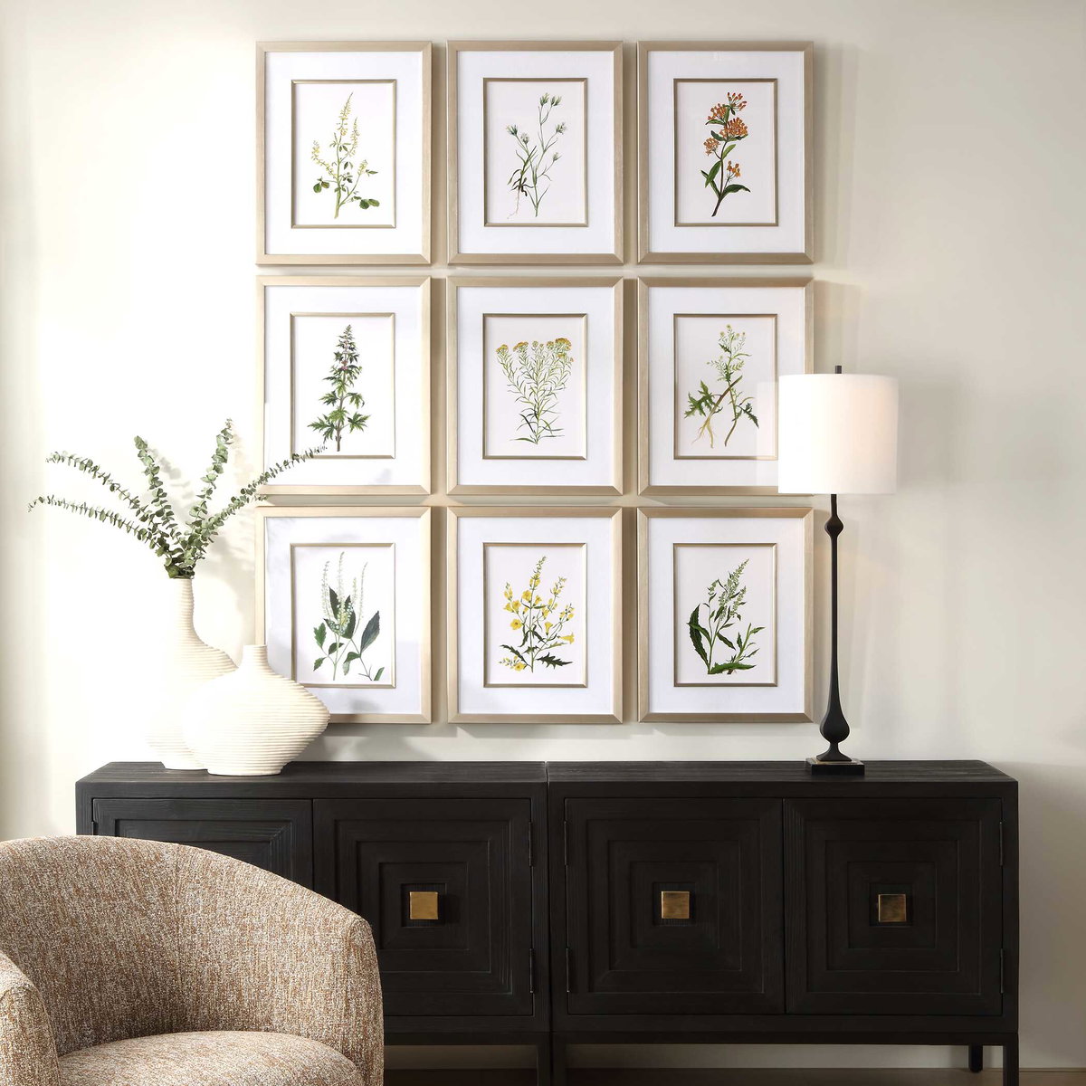 Botanical Flowers Framed Prints Set/9, Art by Uttermost, 17.37" width x 21.37" height x 2.12" depth View 2