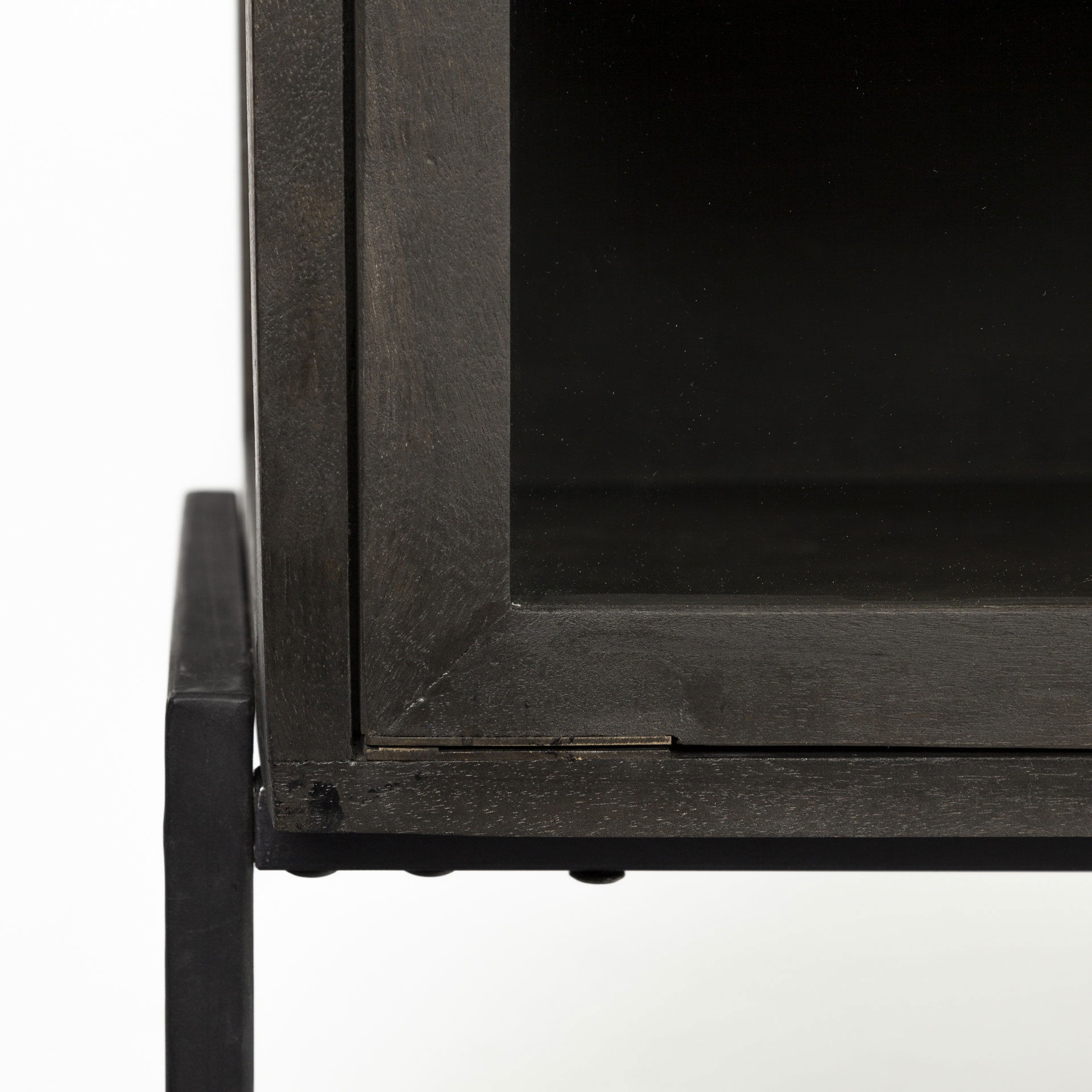 Arelius  36L x 18W Black-Brown Wood, Black Metal Base with 2 Glass Doors Accent Cabinet large image 