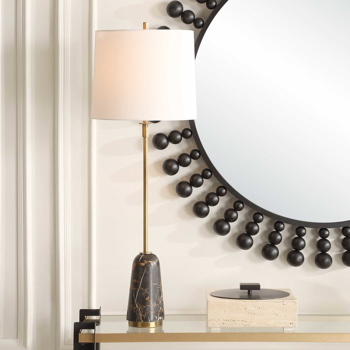 Jenson Black Marble Buffet Lamp, by Uttermost, 1' width x 2'11" height x 1' depth View 2