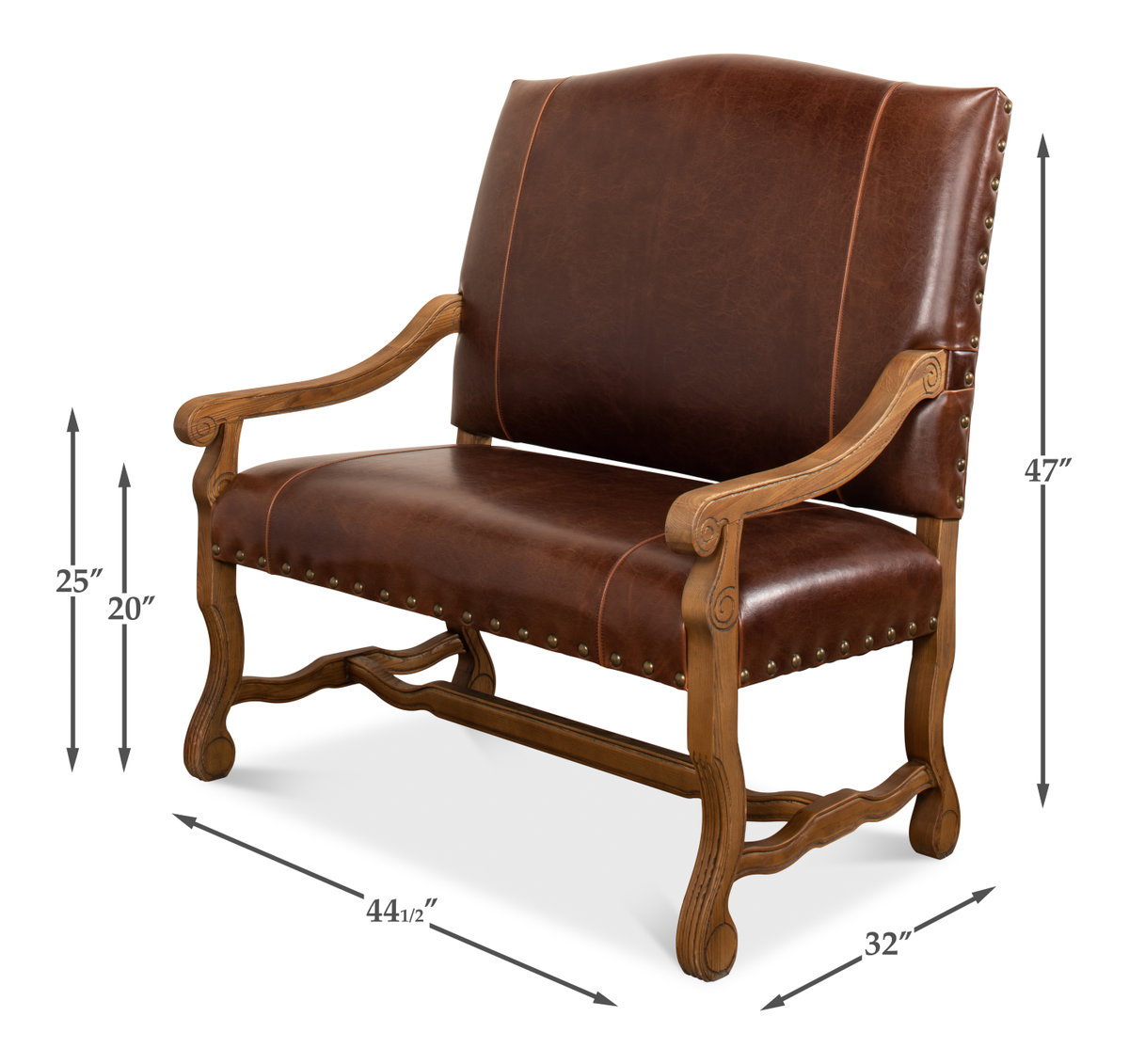 Italian Leather Settee, by Sarreid, 2'8" length x 3'9" width x 3'11" height View 13
