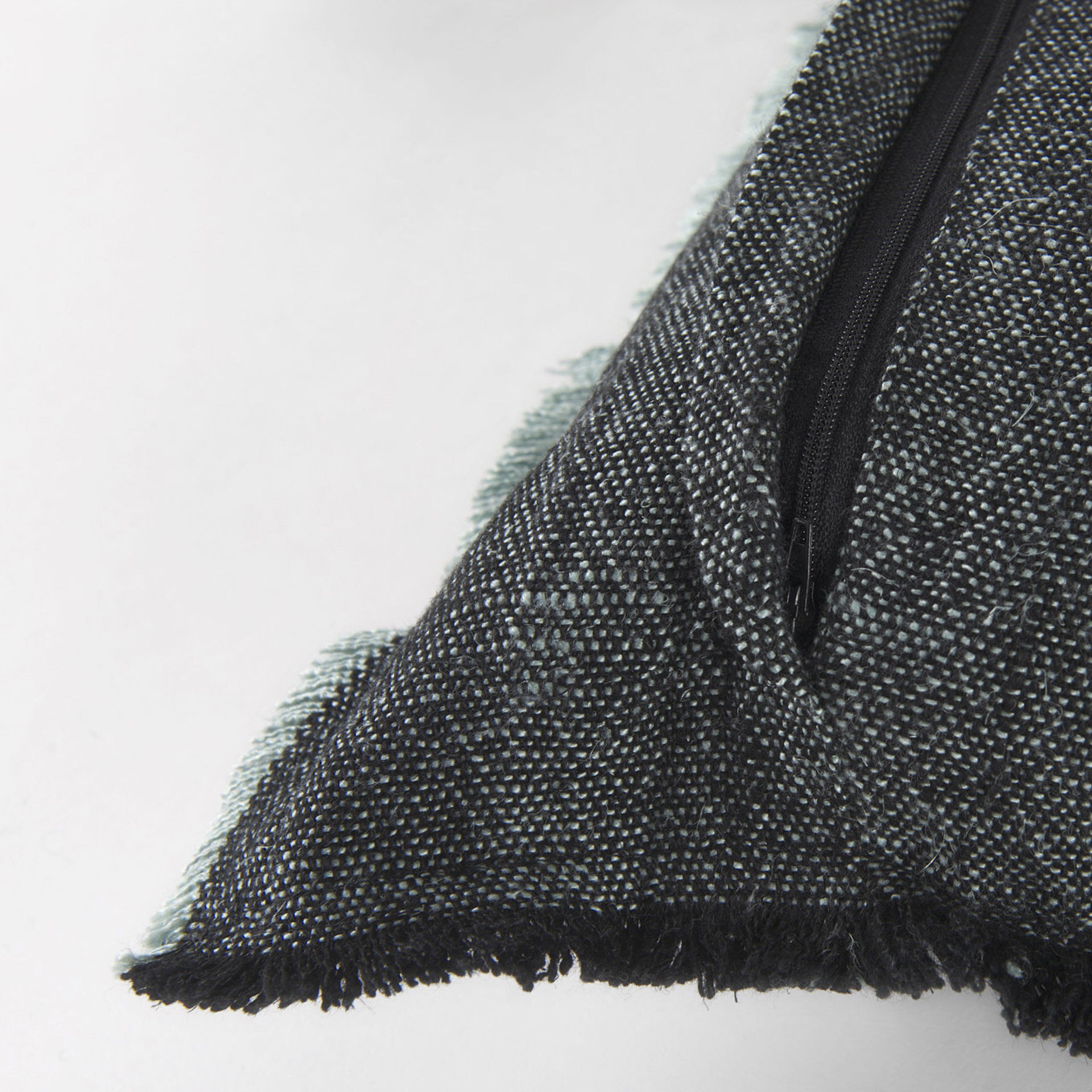 Malia 14L x 26W Black and Teal Fabric Fringed Decorative Pillow Cover, by Mercana, 14" length x 26" width x 0.2" height View 9