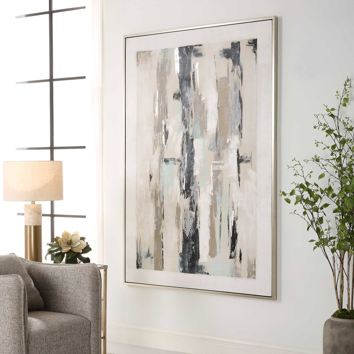 Placidity Hand Painted Abstract Art, by Uttermost, 50" width x 74" height x 1.5" depth View 4
