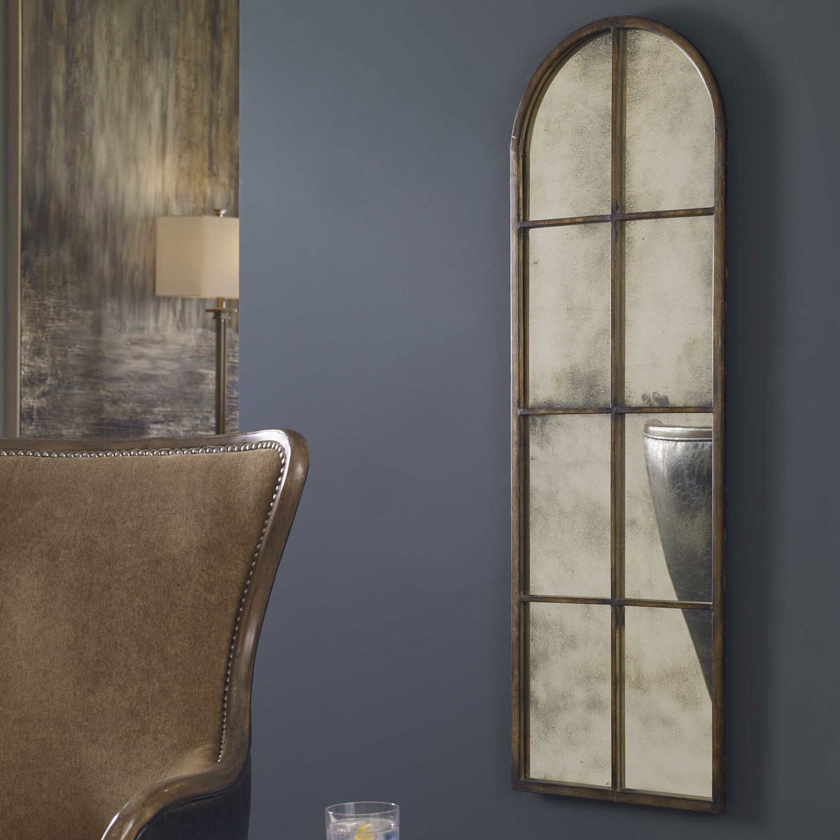 Amiel Arched Brown Mirror, by Uttermost, 16.5" width x 50" height x 1.37" depth View 5
