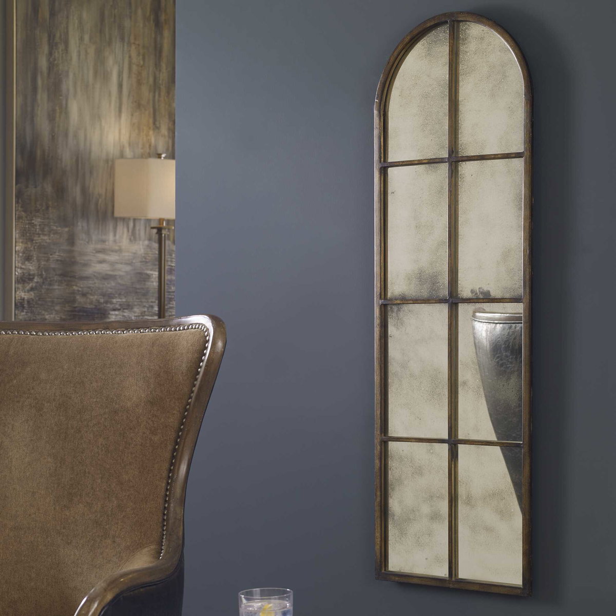 Amiel Arched Brown Mirror, by Uttermost, 16.5" width x 50" height x 1.37" depth View 5
