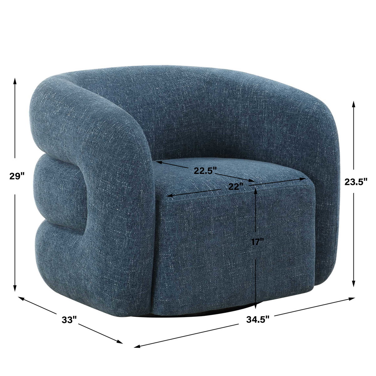Junie Blue Swivel Barrel Chair, Accent Chair by Uttermost, 34.5" width x 29" height x 33" depth View 3