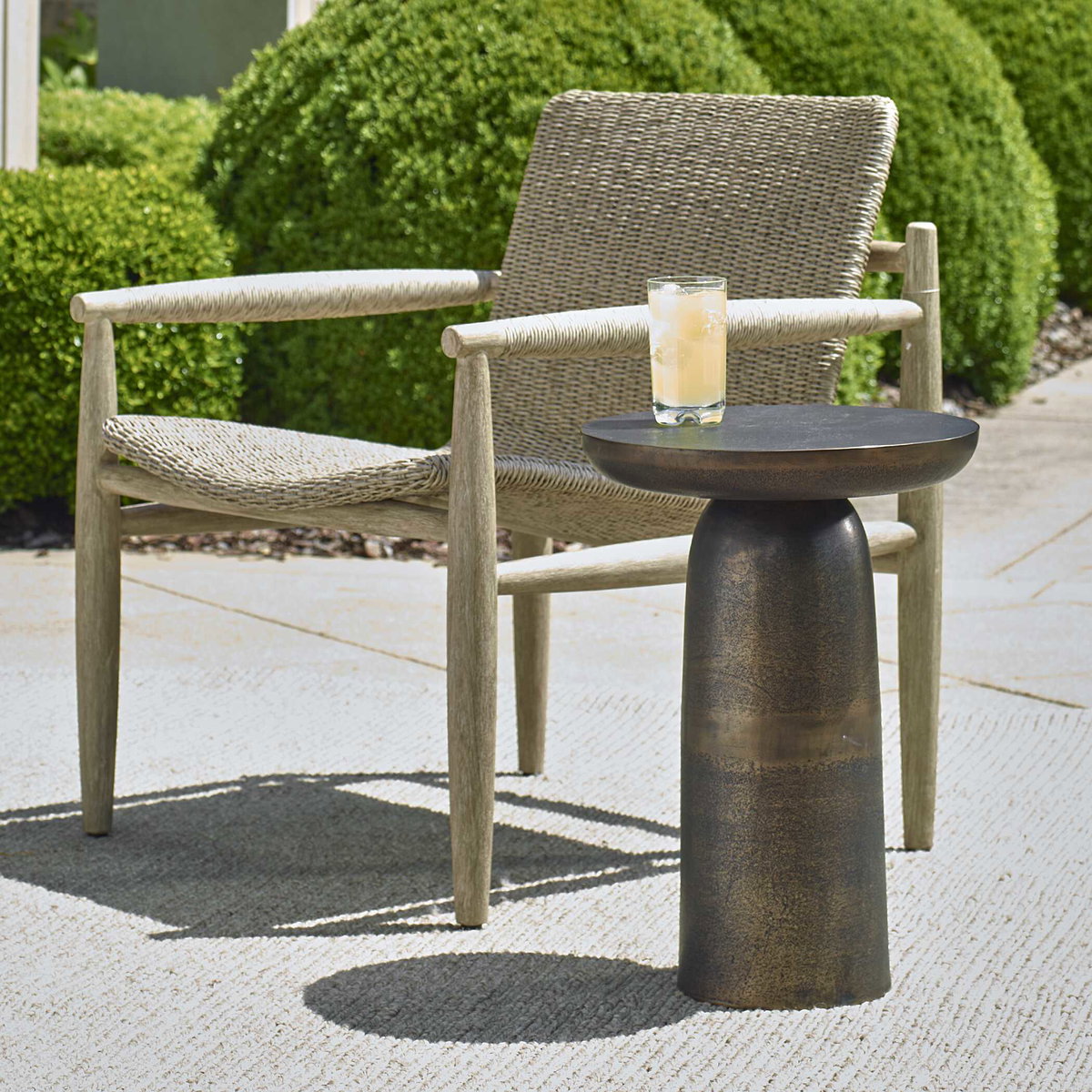 Joppa Dark Bronze Outdoor Accent Table, Outdoor Table by Uttermost, 1'3" width x 1'9" height x 1'3" depth View 2