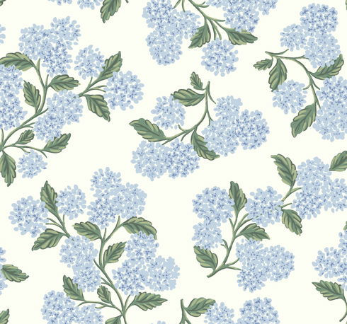 Hydrangea Blue & White Wallpaper