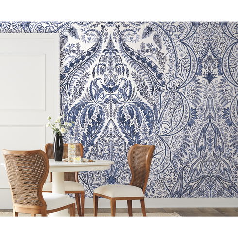 Jaipur Paisley Damas Blue Wall Mural