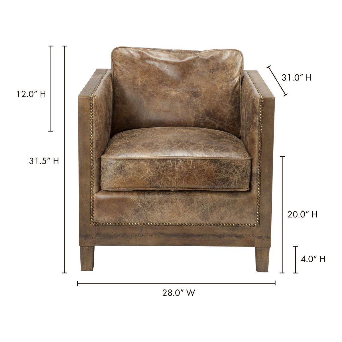 Darlington Club Chair Light Brown, Accent Chair by Moe's Home, 28" width x 31.5" height x 31" depth View 5