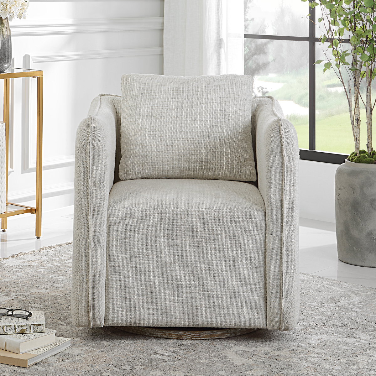 Corben White Swivel Armchair, Accent Chair by Uttermost, 30" width x 30" height x 30" depth View 10