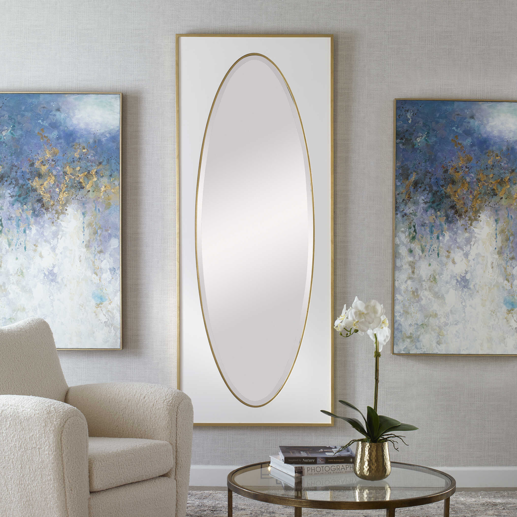 Danbury White Mirror, by Uttermost, 32.12" width x 80.12" height x 1.12" depth View 7