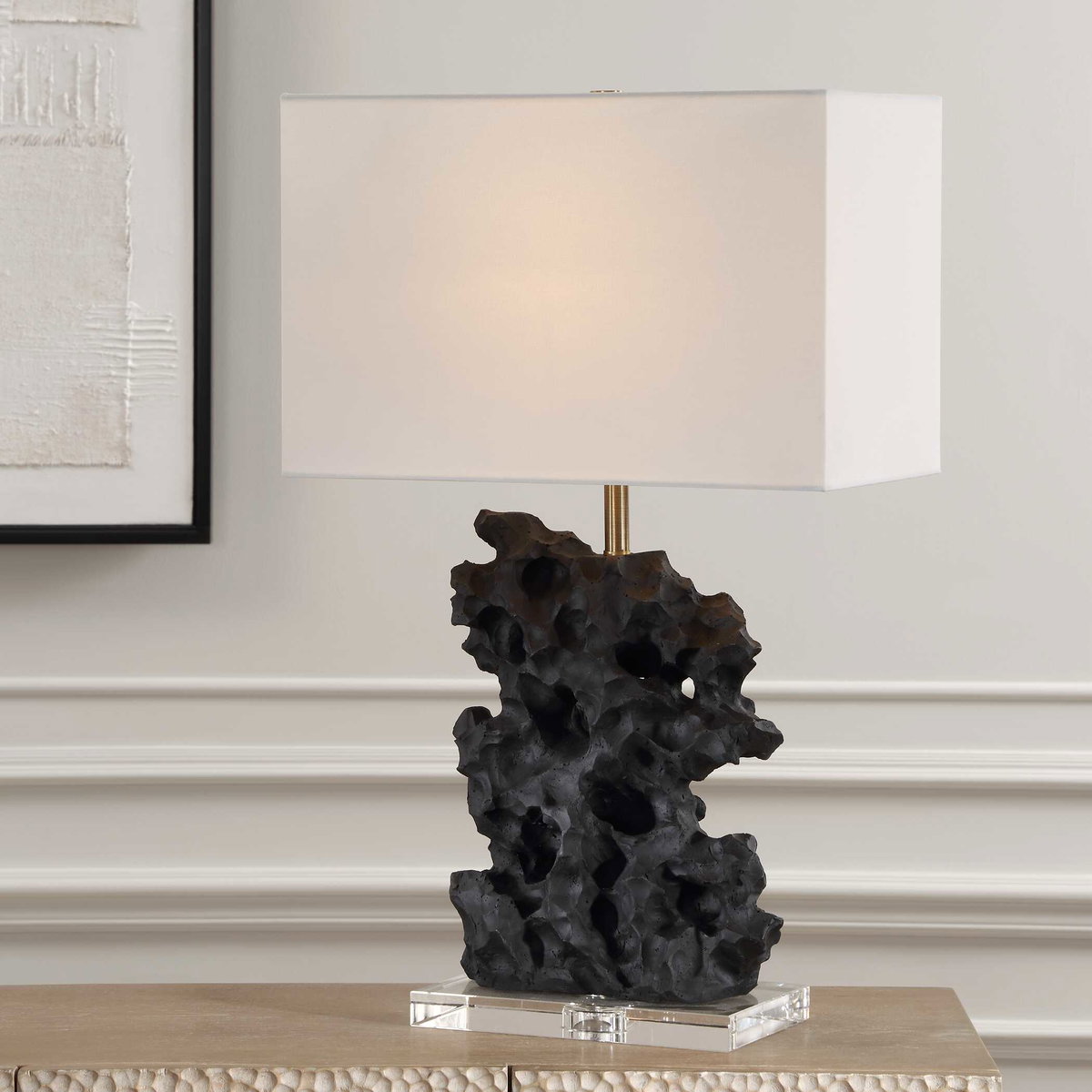 Basalt Black Stone Table Lamp, by Uttermost, 17" width x 27.25" height x 10" depth View 2