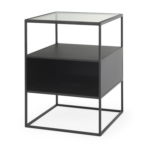 Samson  Side Table Matte Black Metal and Glass