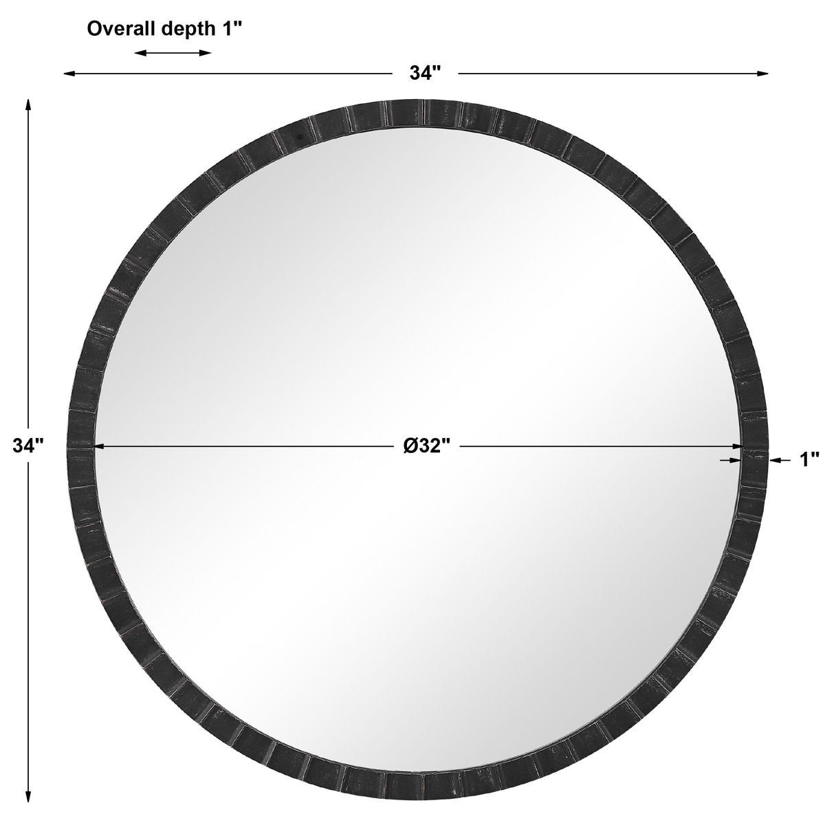Dandridge Round Industrial Mirror, by Uttermost, 34" width x 34" height x 1" depth View 3