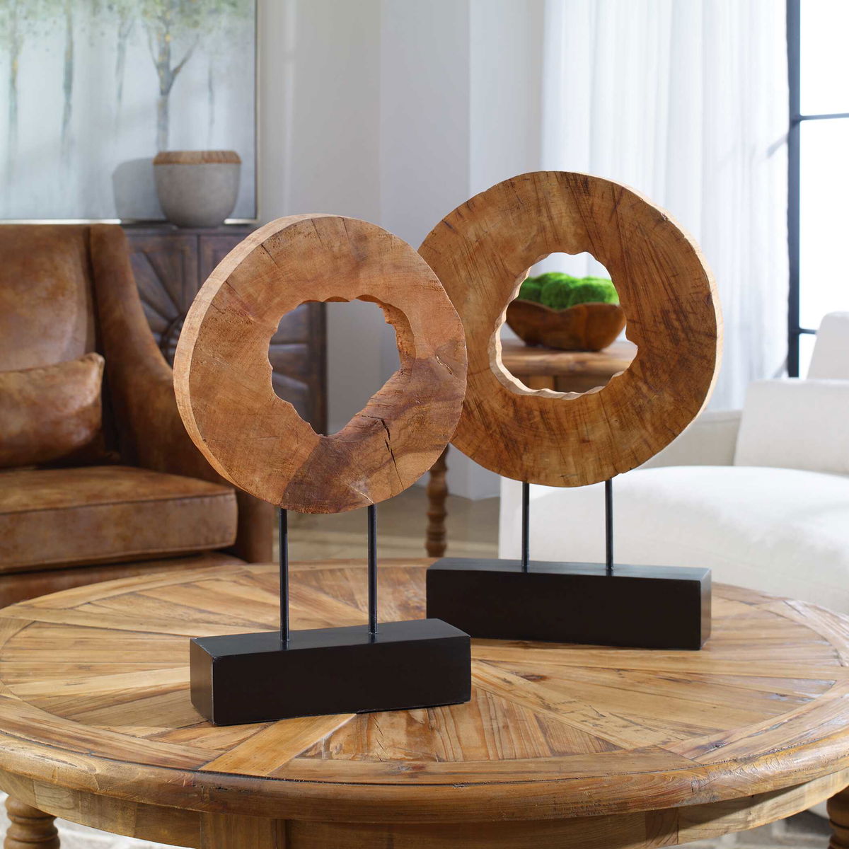 Ashlea Wooden Sculptures Set/2, Figurines & Statue by Uttermost, 15" width x 20.5" height x 3" depth View 2