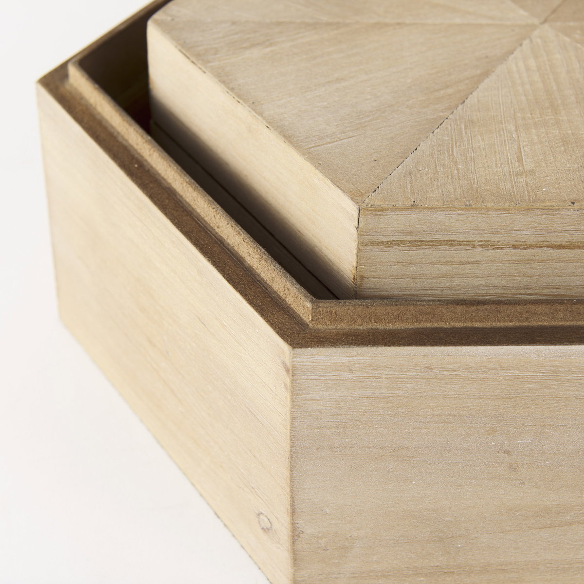 Elyse (Set of 2) 14L x 12W Brown Wooden Hexagonal Boxes, by Mercana, 13.78" length x 11.81" width x 5.91" height View 8