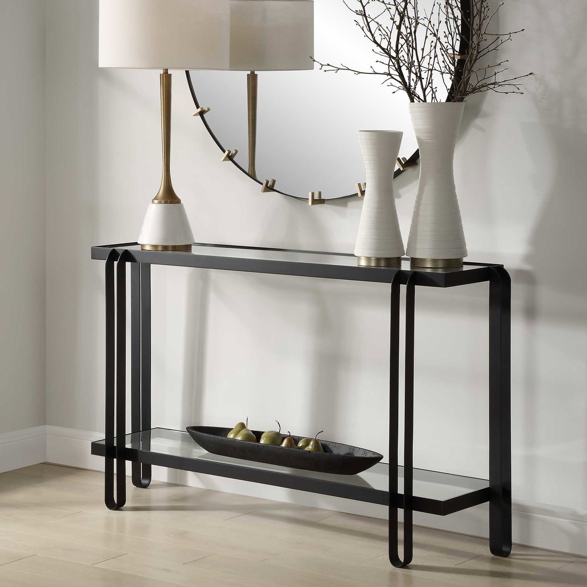 Shadow Black Iron Console Table, by Uttermost, 55.25" width x 32.25" height x 13.62" depth View 4