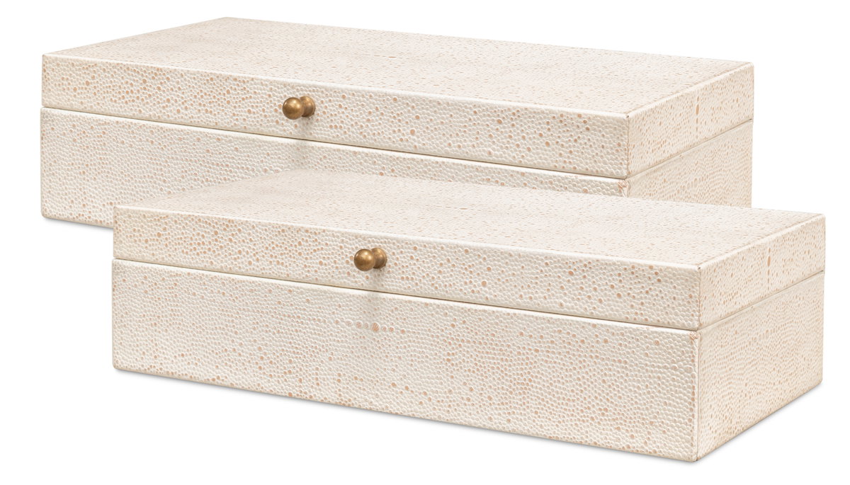 Gatsburg Shagreen Box Osprey White  S/2, by Sarreid, 6" length x 1' width x 3" height View 1