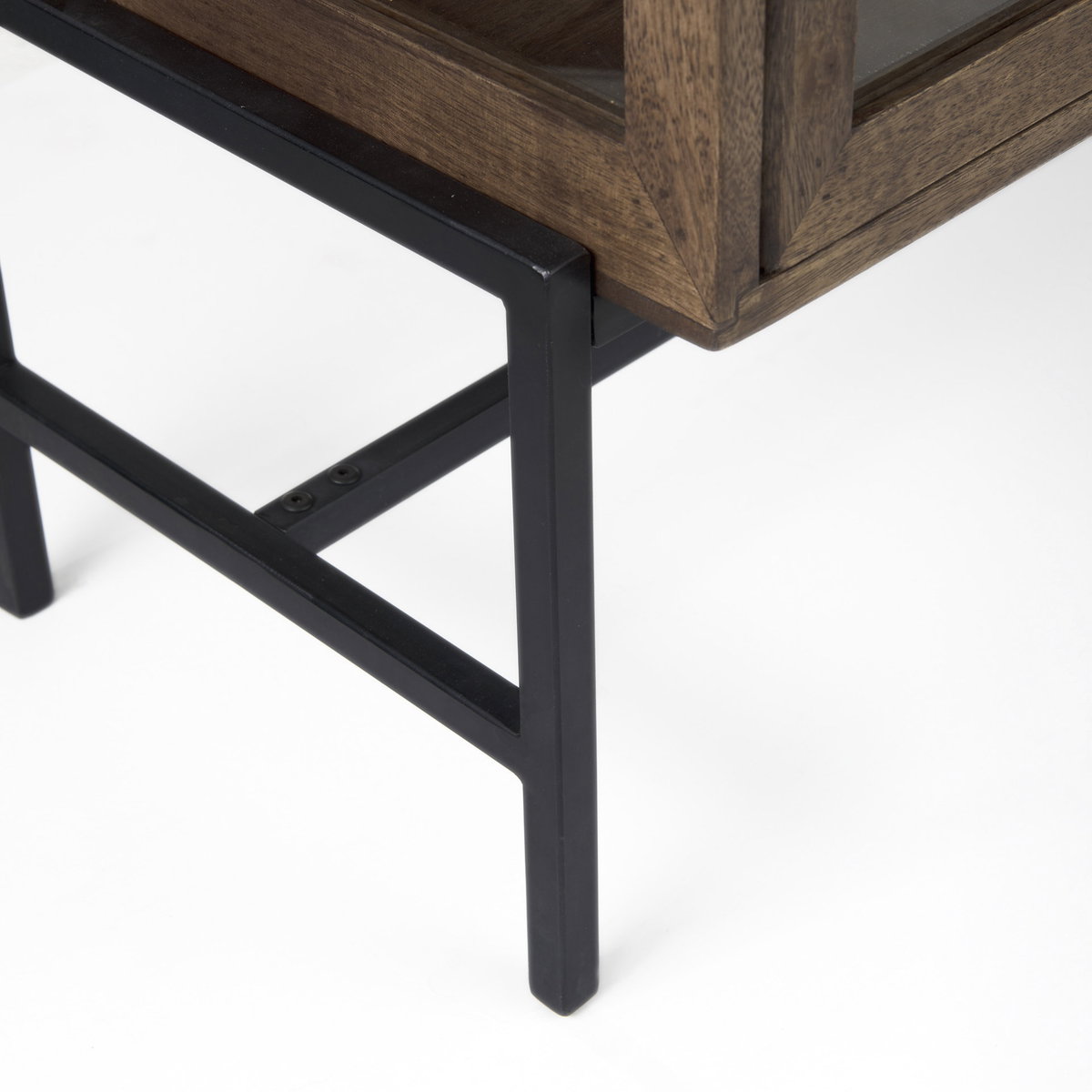 Arelius 36L x 18W x 32H Medium Brown Wood, Black Metal Base with 2 Glass Doors Accent Cabinet, Cabinets & Chest by Mercana, 36" length x 18.75" width x 32" height View 13