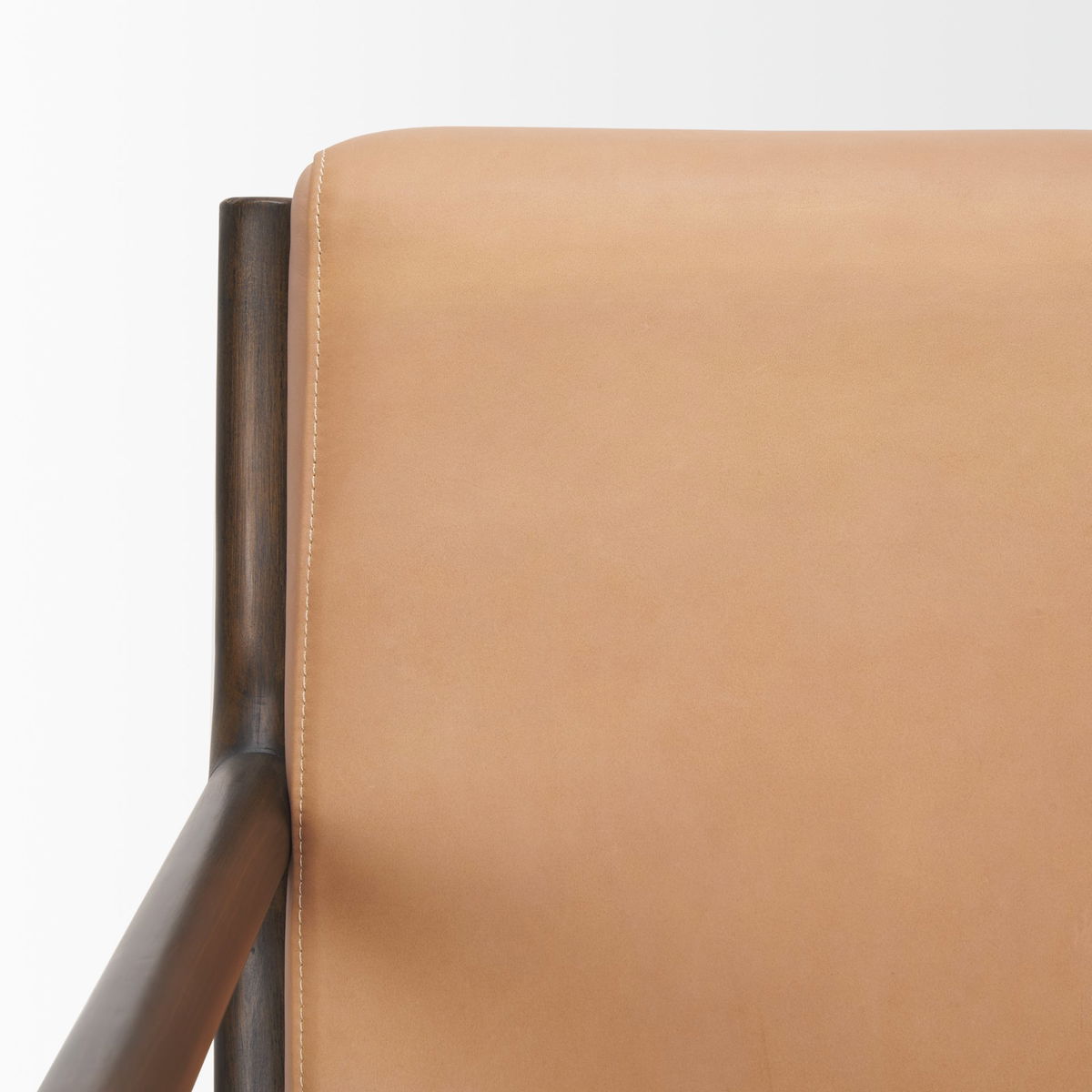 Cashel Accent Chair with Dark Brown Wood and Tan Genuine Leather, by Mercana, 32" length x 26" width x 29.5" height View 9