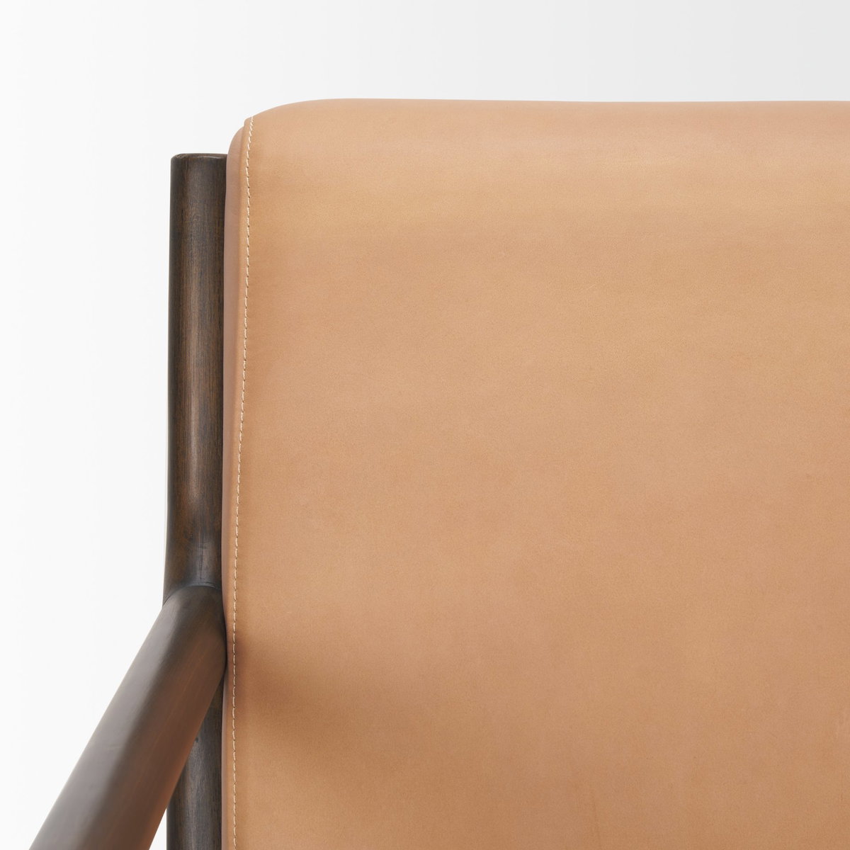 Cashel Accent Chair with Dark Brown Wood and Tan Genuine Leather, by Mercana, 32" length x 26" width x 29.5" height View 9