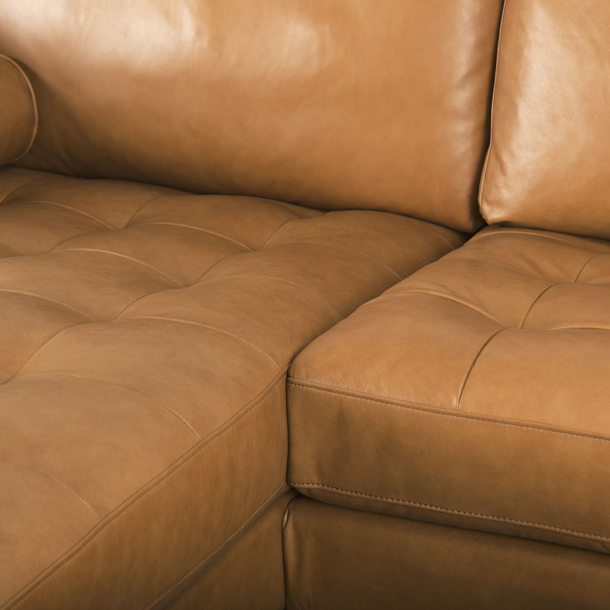 Svend 111.4L x 68.0W x 33.9H Tan Leather Left Chaise Sectional Sofa, by Mercana, 75.2" length x 37.8" width x 33.86" height View 11