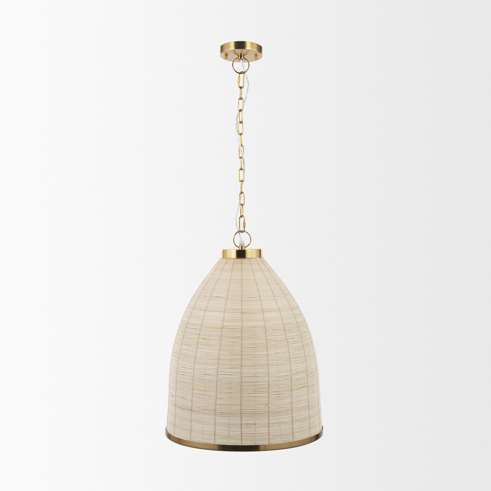 Saliha Cane with Brass Metal Pendant Light, by Mercana, 18" length x 18" width x 22.5" height View 3