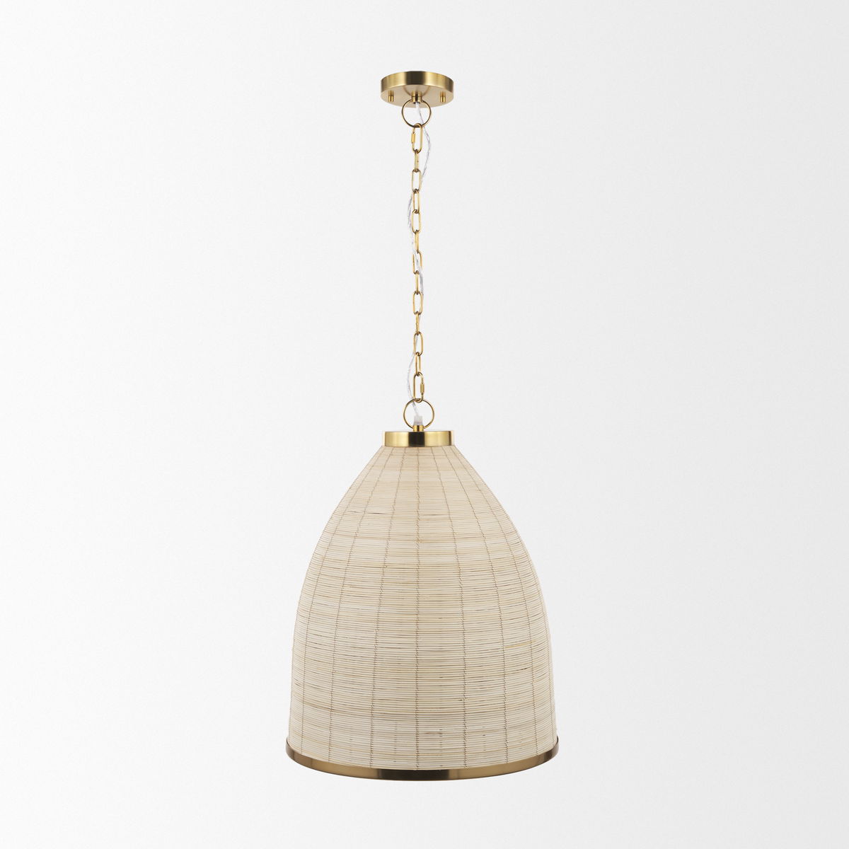 Saliha Cane with Brass Metal Pendant Light, by Mercana, 18" length x 18" width x 22.5" height View 3