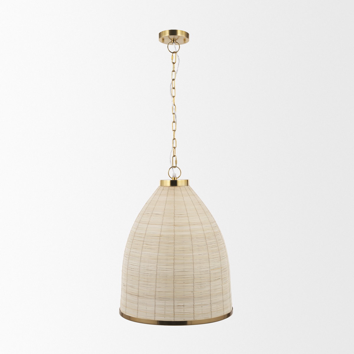 Saliha Cane with Brass Metal Pendant Light, by Mercana, 18" length x 18" width x 22.5" height View 3