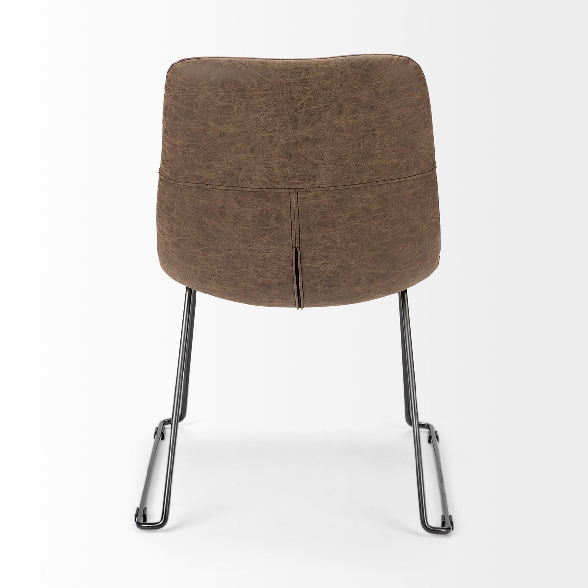 Sawyer Solid Back Dining Side Chair | Brown Faux Leather with Pipe Metal, Dining Chair by Mercana, 22.44" length x 24.8" width x 34.65" height View 5