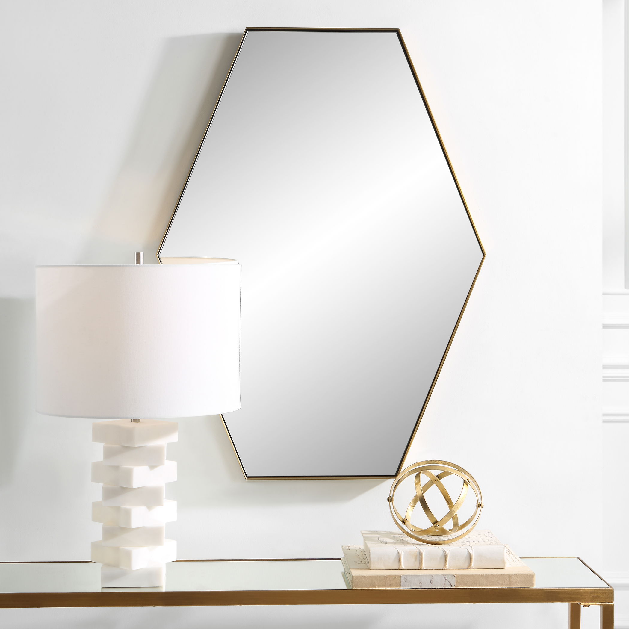 Ankara Brass Hexagon Mirror, by Uttermost, 25" width x 34" height x 1.12" depth View 2