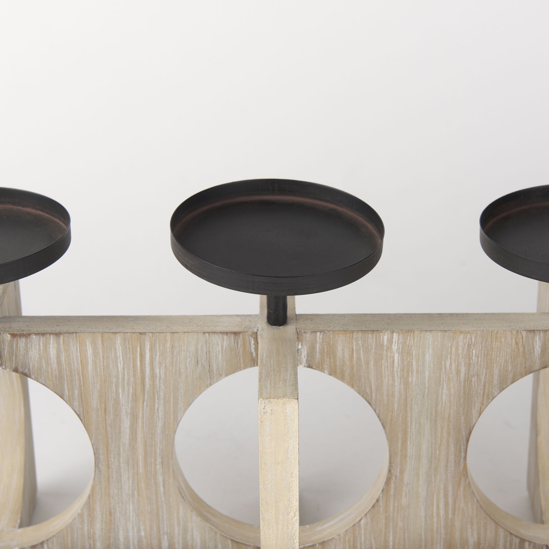 Cambie  Natural Wood with Black Metal Candle Holders large image 