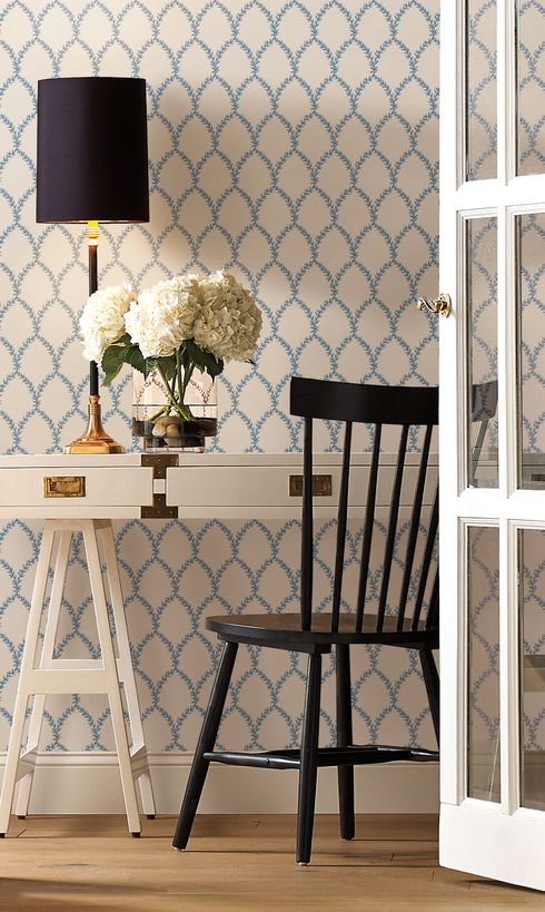 Laurel Blue & White Wallpaper