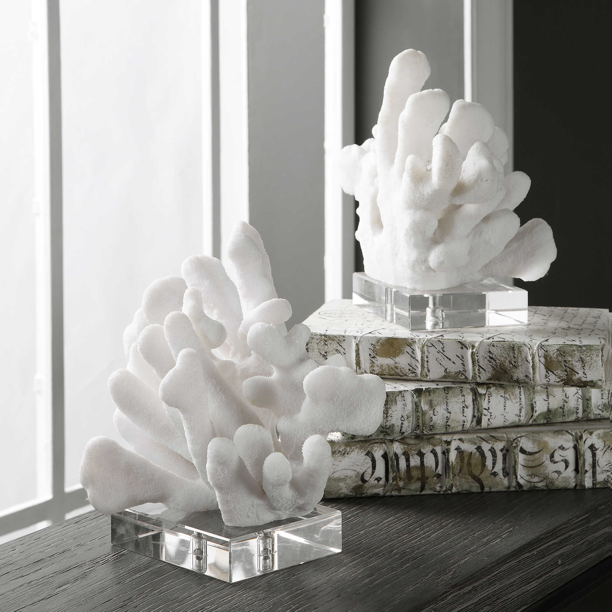 Charbel White Bookends Set/2, Decorative by Uttermost, 5.75" width x 9" height x 7.62" depth View 3