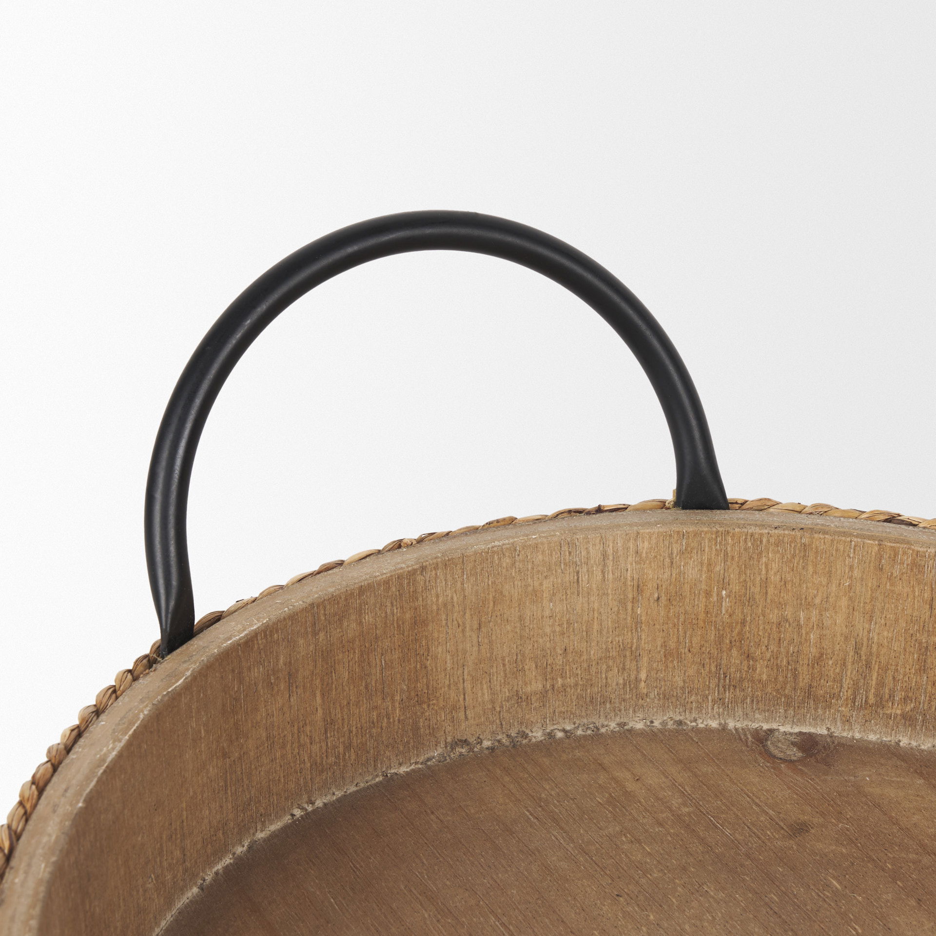 Wheaton Light Brown Wood with Natural Jute Serving Trays, Decorative Tray by Mercana, 20" length x 12.12" width x 4.75" height View 8