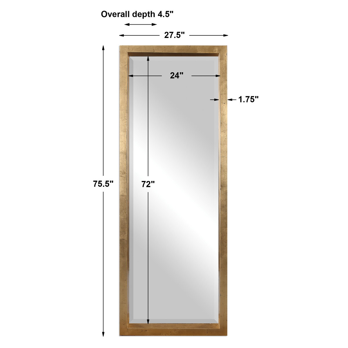 Edmonton Gold Leaner Mirror, Floor Mirror by Uttermost, 27.5" width x 75.5" height x 4.5" depth View 3