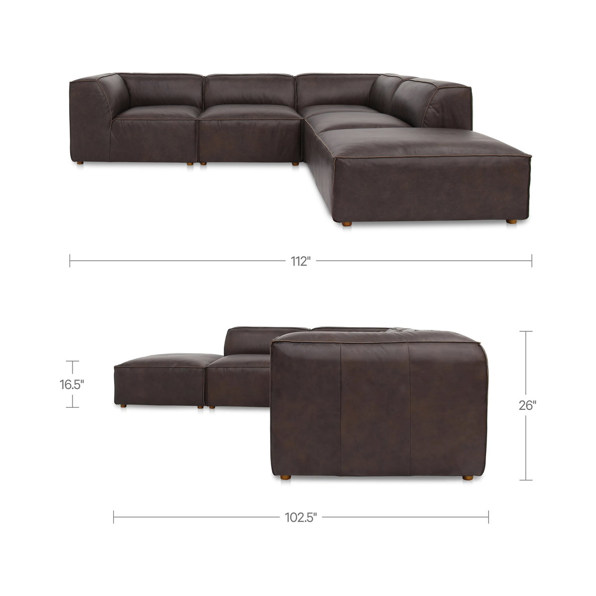 Form Dream Modular Sectional Espresso Brown, Sectional Sofa by Moe's Home, 112" width x 26" height x 102.5" depth View 7