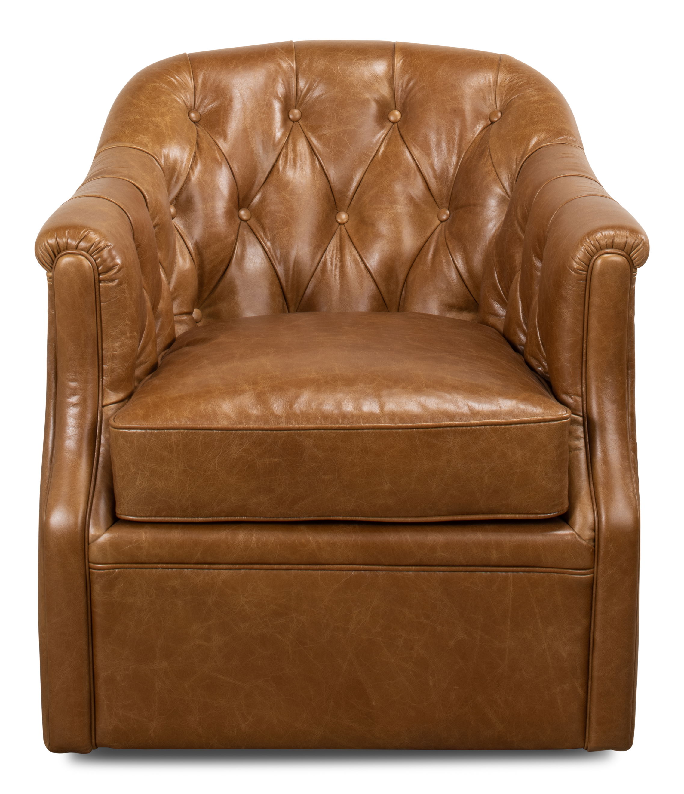 Coolidge Leather Swivel Chair, Cuba Brn, Seating by Sarreid, 30" length x 28" width x 31" height View 2