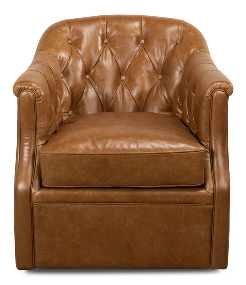 Coolidge Leather Swivel Chair, Cuba Brn