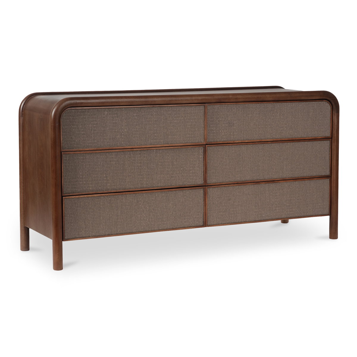 Rye 6 Drawer Dresser Warm Brown, by Moe's Home, 61.75" width x 30.6" height x 19.75" depth View 3