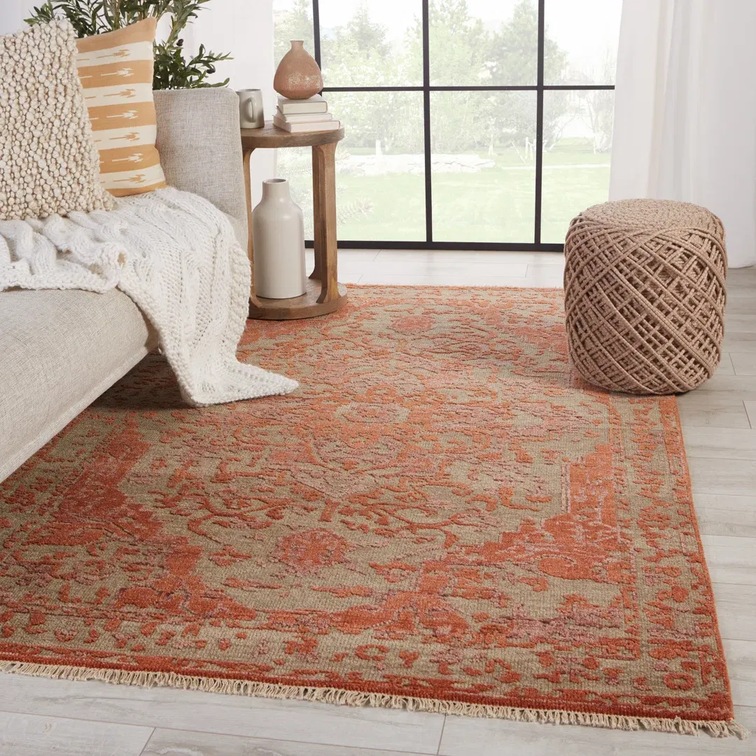 Azar Oriental Hand Knotted Wool Red/Gray Area Rug large image 