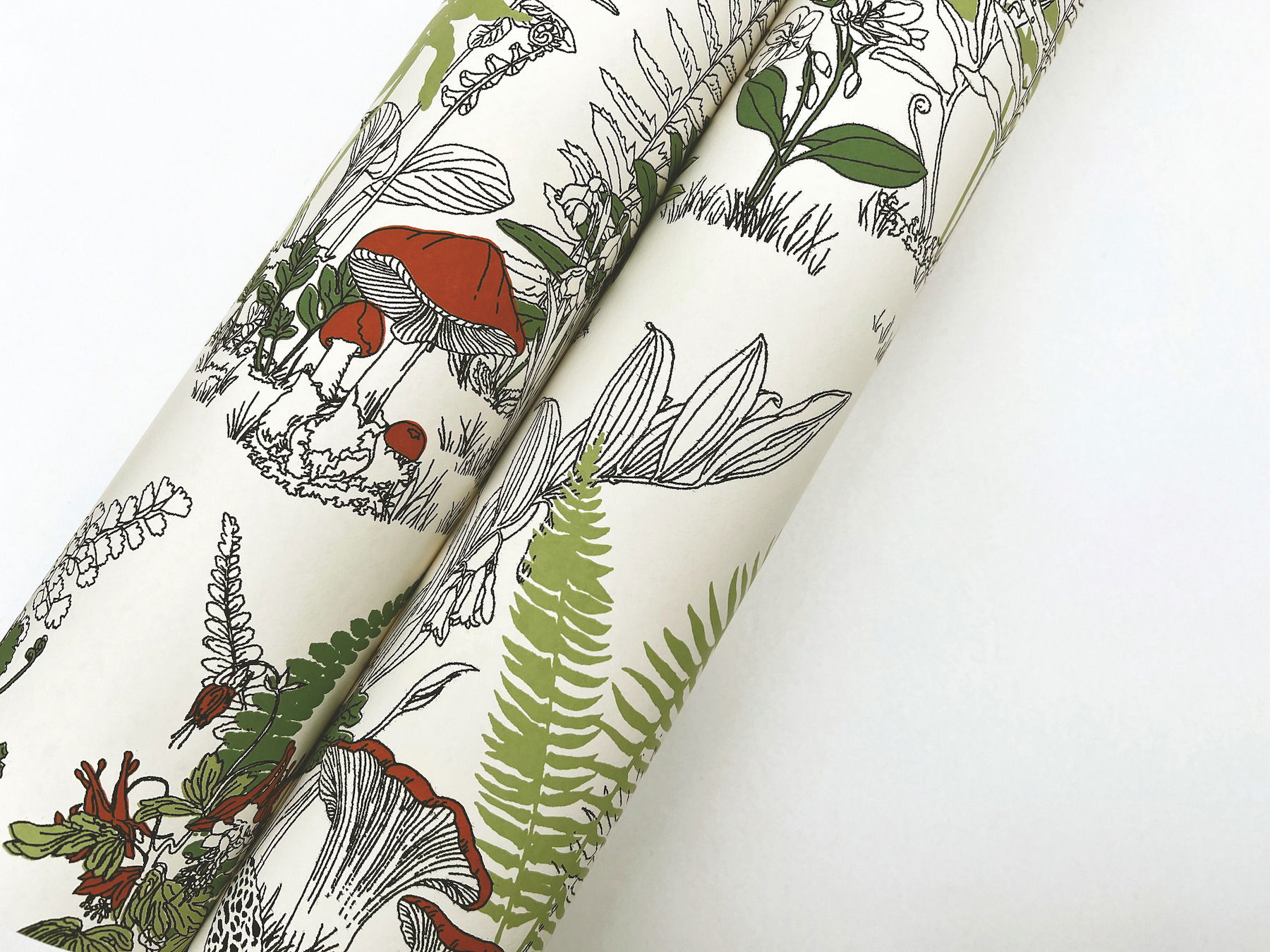 Mushroom Garden Toile Red & Green Wallpaper large image 