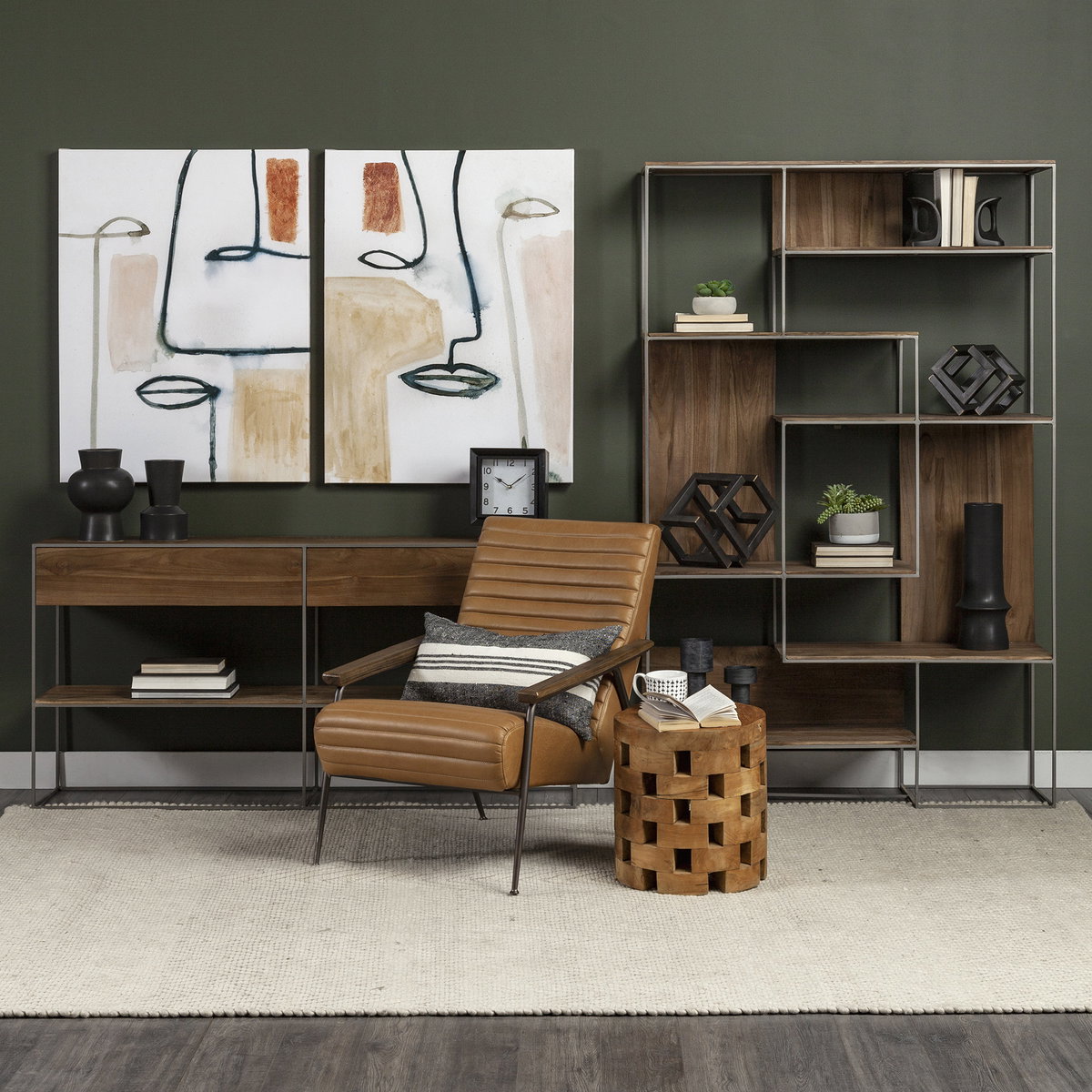 Morris III 47.25 X 15 X 75.5  Brown Wood and Silver Metal Frame 6 Shelf Shelving Unit, Shelving & Bookcase by Mercana, 47.25" length x 15" width x 75.5" height View 2