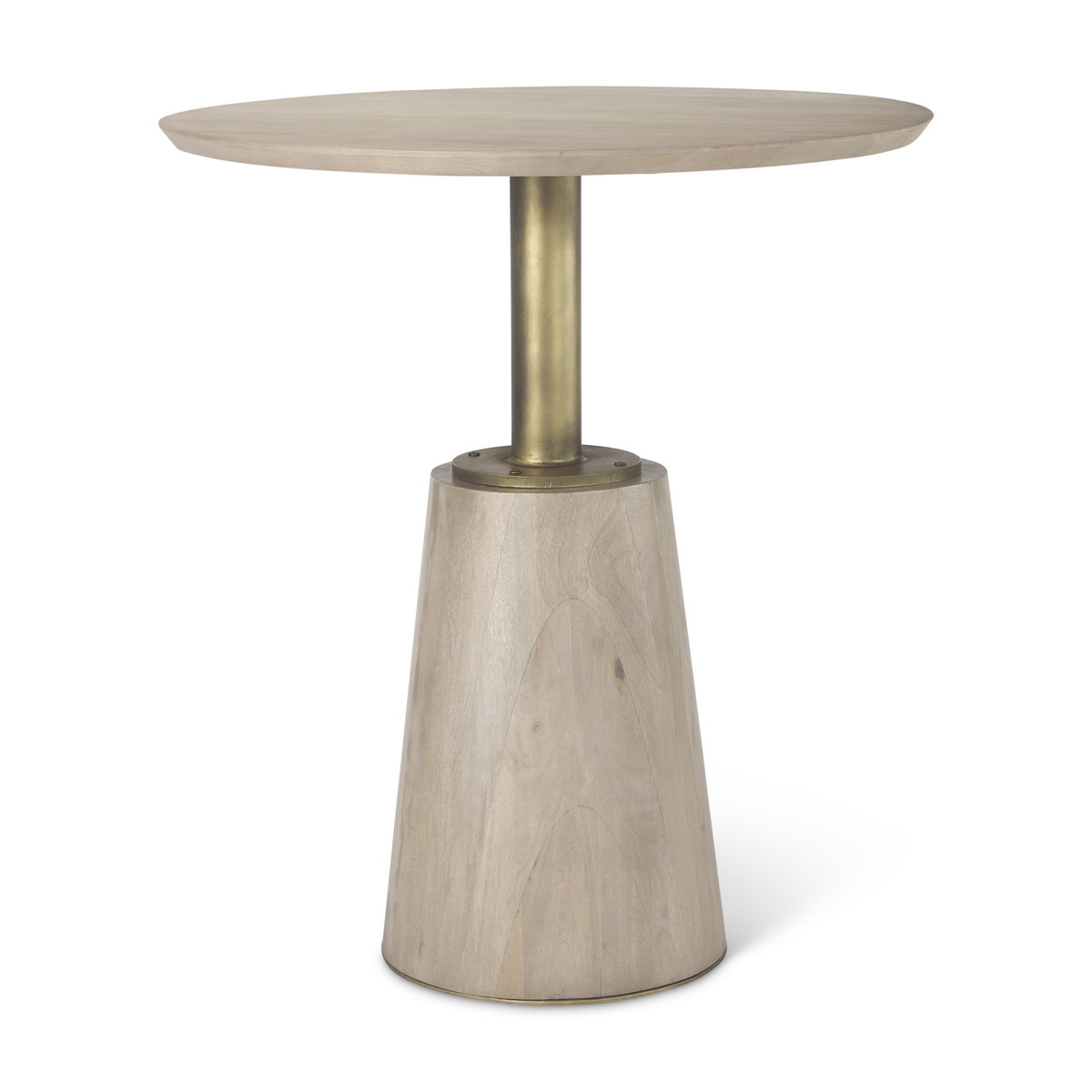Maxwell 32' Round Light Wood Tabletop & Base with Gold Metal Accent Pedestal Bistro Table, Dining Table by Mercana, 32" length x 32" width x 36" height View 1